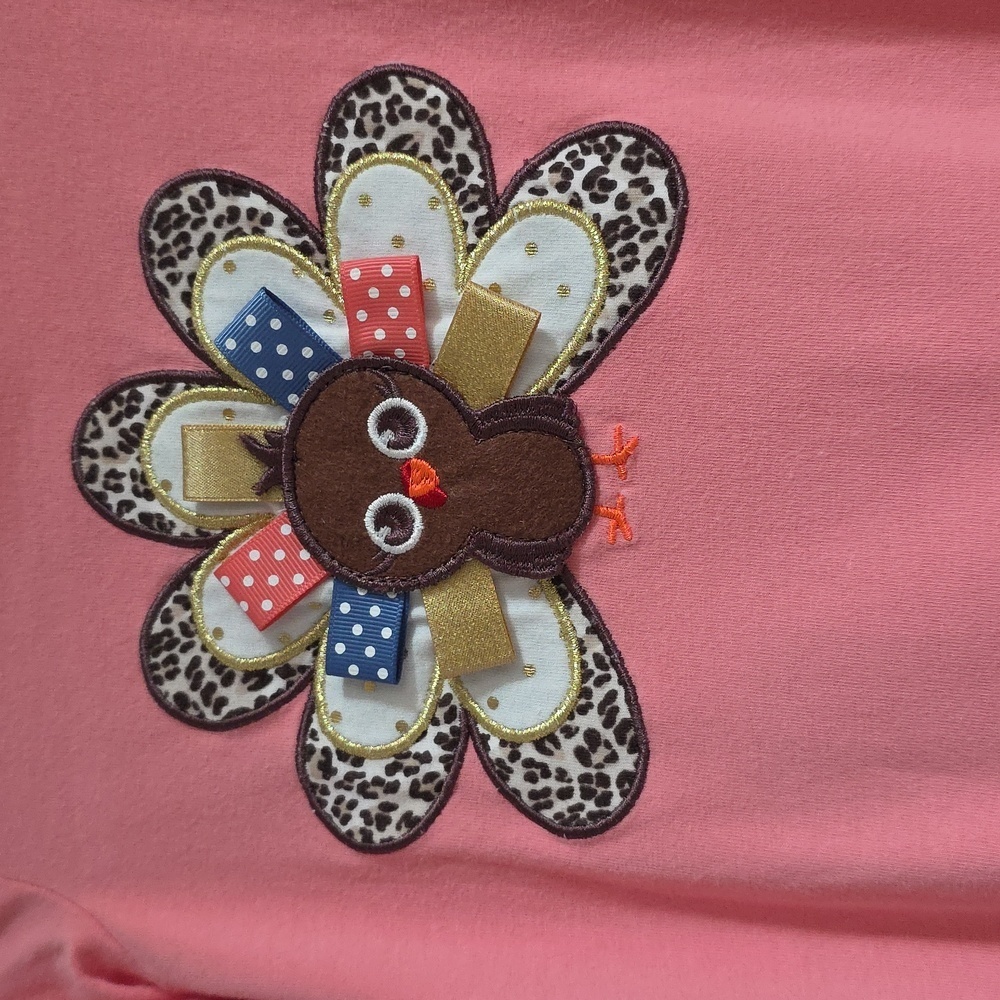 Bonnie Jean Pink & Brown 2-Piece Cotton Girls Outfit w/Turkey Applique.  Size 3T - Picture 3 of 10
